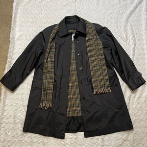 VINTAGE Fleet Street Black and Green Plaid Coat with Matching Green Plaid Scarf